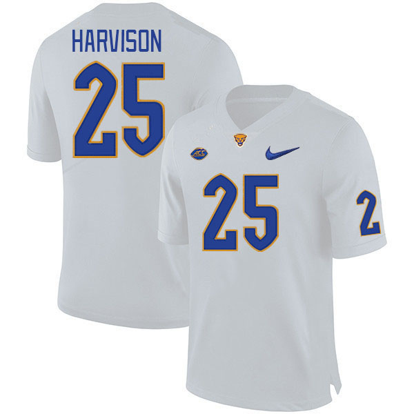 Men #25 TJ Harvison Pitt Panthers College Football Jerseys Stitched Sale-White